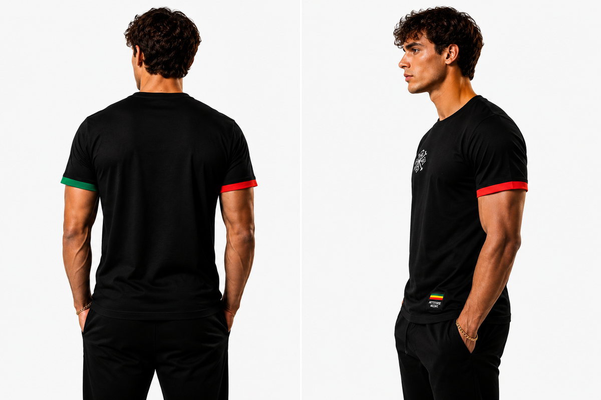 T-Shirt Empreinte 2026 Premium Noir Attitude Nègre - détail broderie poitrine panafricaine
