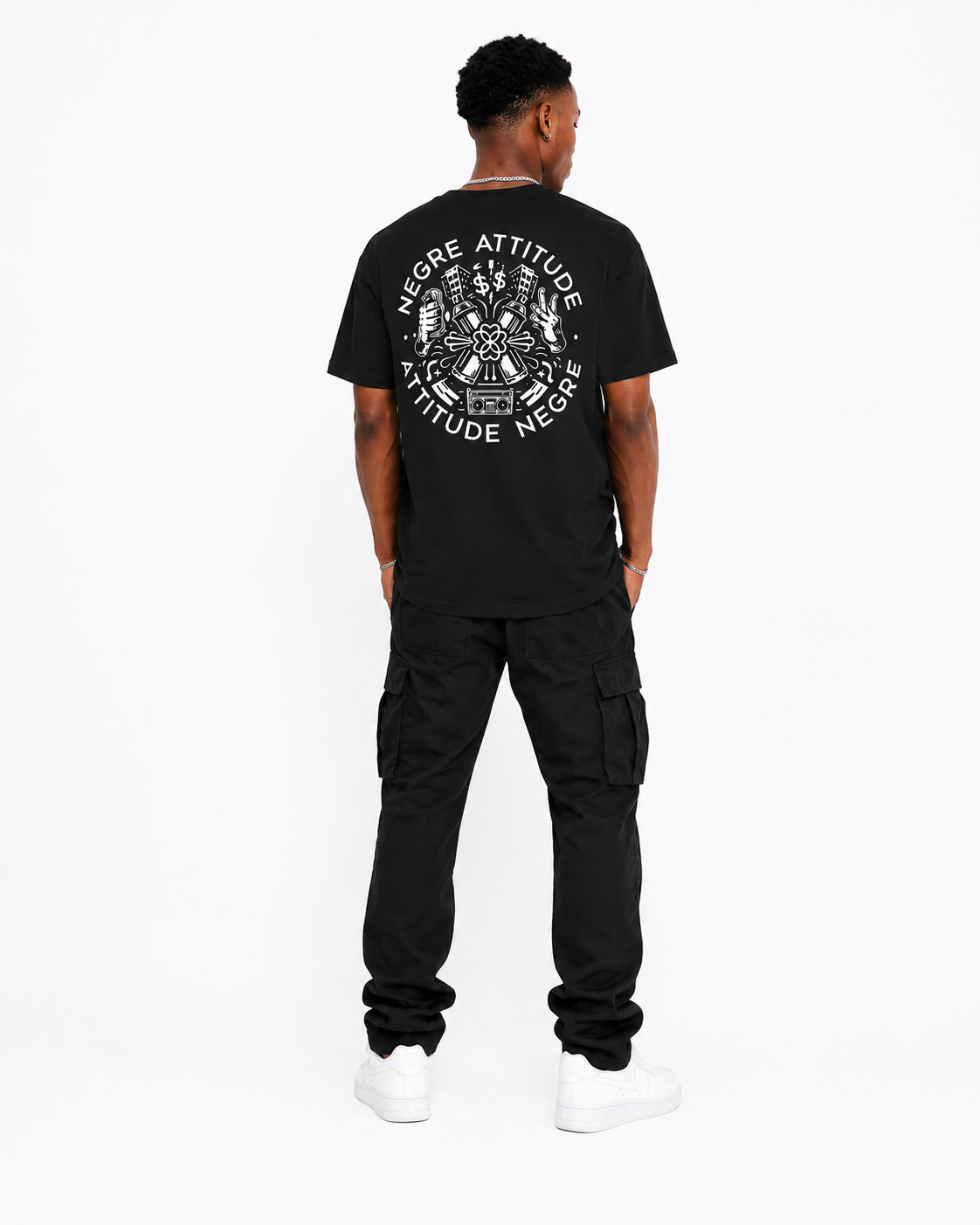 T-Shirt Signature Dos Premium Noir Attitude Nègre - détail imprimé dos