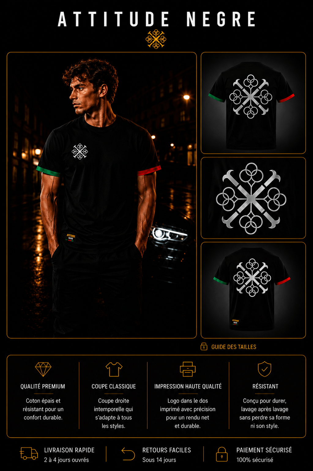 T-Shirt Empreinte 2026 Premium Noir Attitude Nègre, pièce exclusive