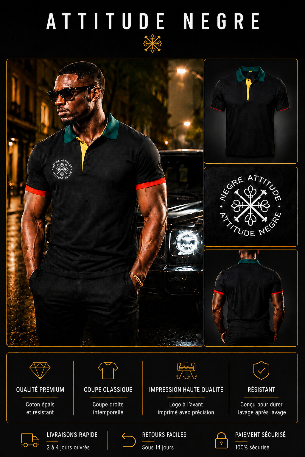 Polo Signature Premium Noir Attitude Nègre, streetwear haut de gamme